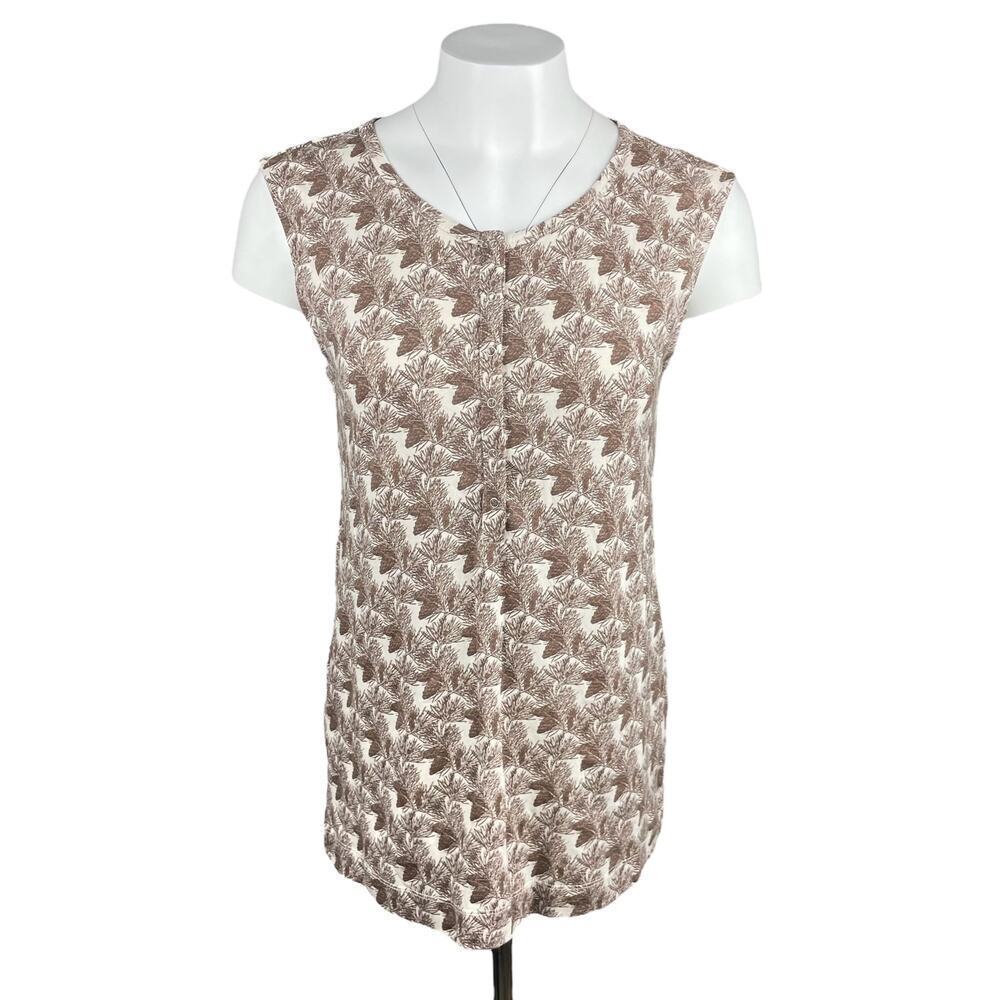 NWT KATE QUINN Forest Pine Print Half Button Up Short Sleeve Top Sz Large